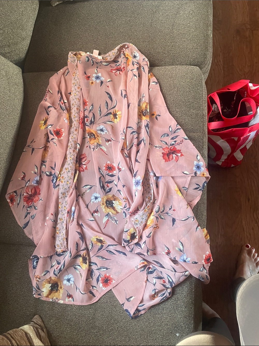 Pink Floral Kimono Cardigan